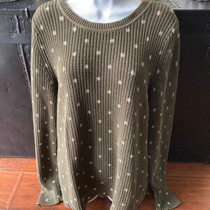 Caslon Olive Green White Dotted Crew Cable neck Long Sleeve Pullover Sweater XL